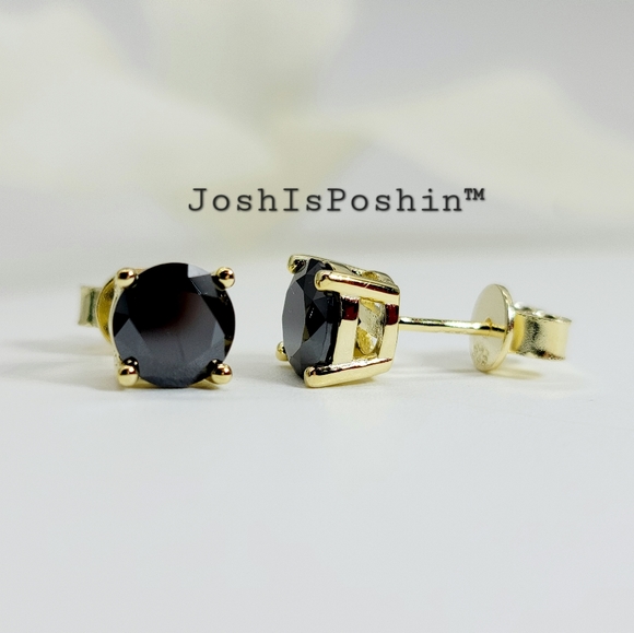 2CT. T.W. Black Moissanite stud earrings in 18K gold over sterling silver - Picture 5 of 13